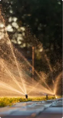 Sprinklers spraying water on a Texas lawn. Sprinklers spraying water on a Texas lawn.